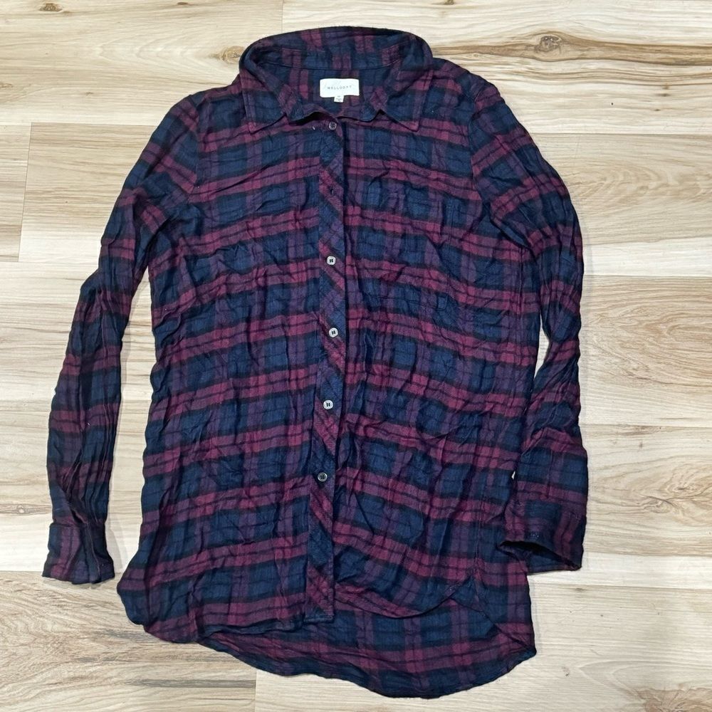 Melloday Purple Blue Plaid Button Down Top Women’s Medium